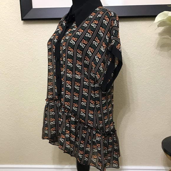 Worn Once - Anna Sui Cat Ruffle-Hem Silk Blouse - Picture 4 of 5